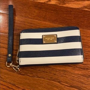 Micheal Kors blue and white striped wallet